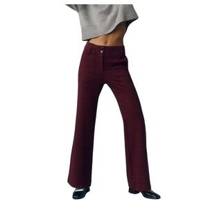 Maeve by Anthropologie The Naomi Wide Leg Pants Red Black Houndstooth Size 14P